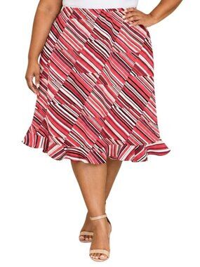 Notations Plus Size 2X Skirt Striped Ruffle Hem Red White Stretch Elastic Waist